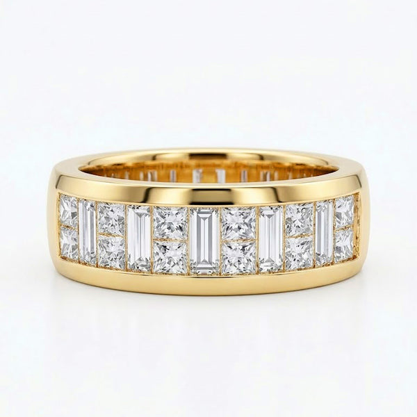 3 Ctw Men's Baguette & Princess Invisible Set Ring 7mm Width F-G Color VS1 Clarity