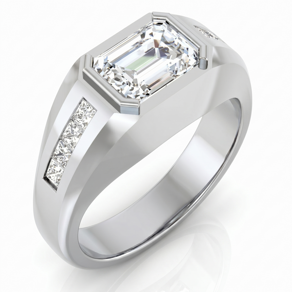 2.00 Ctw Emerald Cut Bezel Set with Princess Cut Men's Ring G Color VS1 GIA