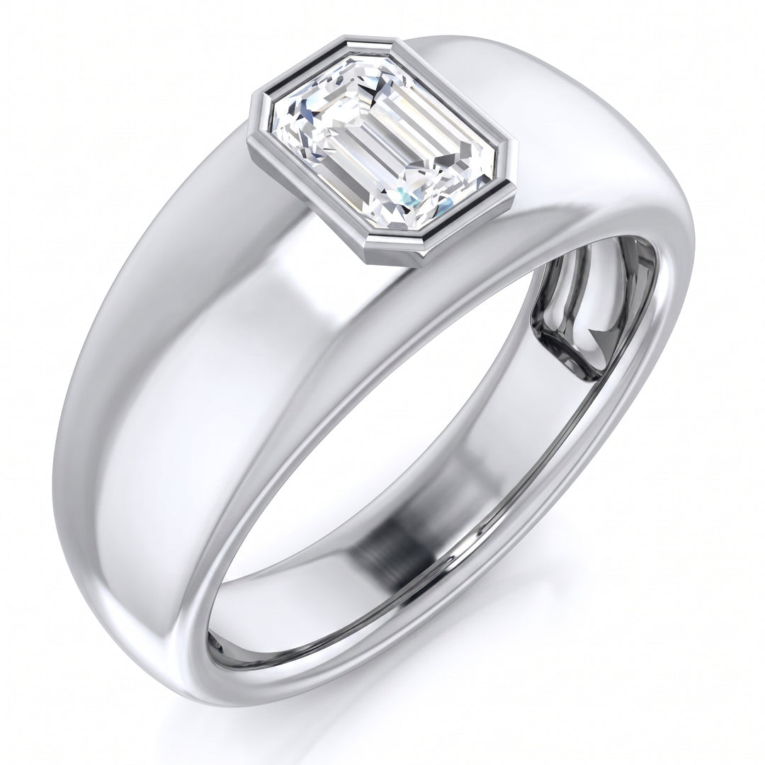 0.70 Ct. Emerald Cut Men's Engagement Ring Bezel H Color VVS2 GIA Certified