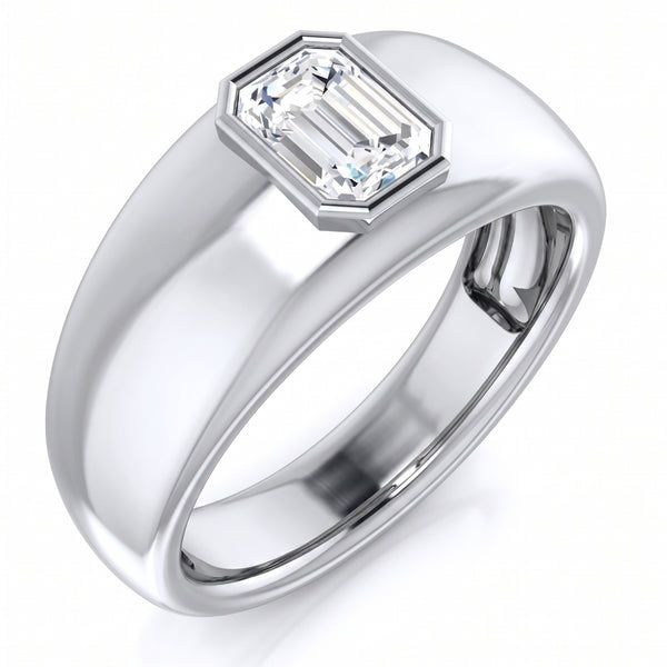0.50 Ct. Men's Diamond Ring Bezel Set Emerald Cut F Color VVS2 GIA Certified