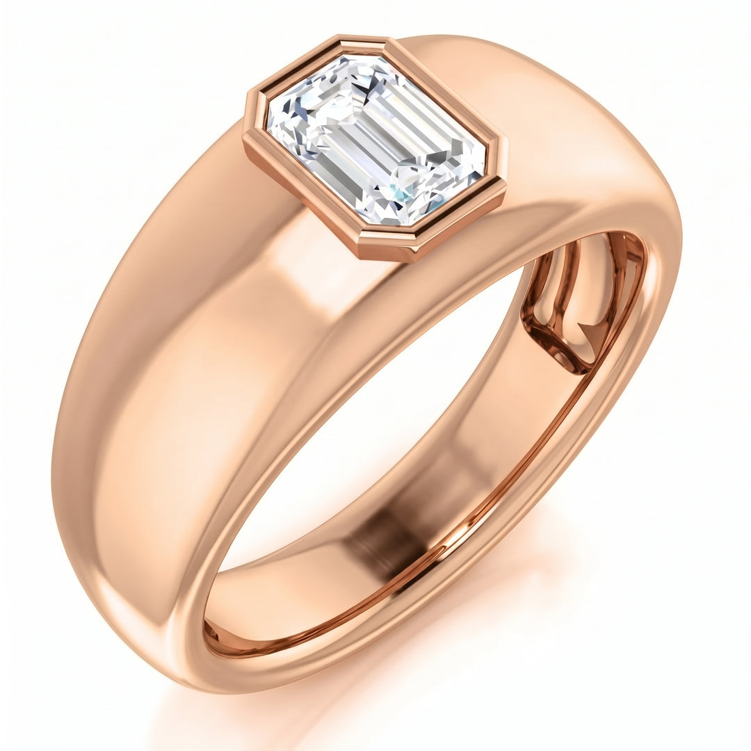 0.70 Ct. Emerald Cut Men's Engagement Ring Bezel H Color VVS2 GIA Certified