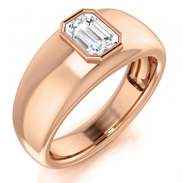 0.50 Ct. Men's Diamond Ring Bezel Set Emerald Cut F Color VVS2 GIA Certified