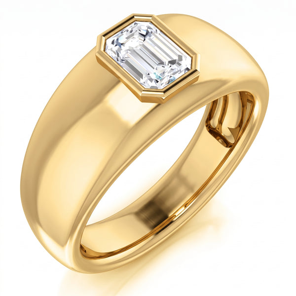 0.50 Ct. Men's Diamond Ring Bezel Set Emerald Cut F Color VVS2 GIA Certified