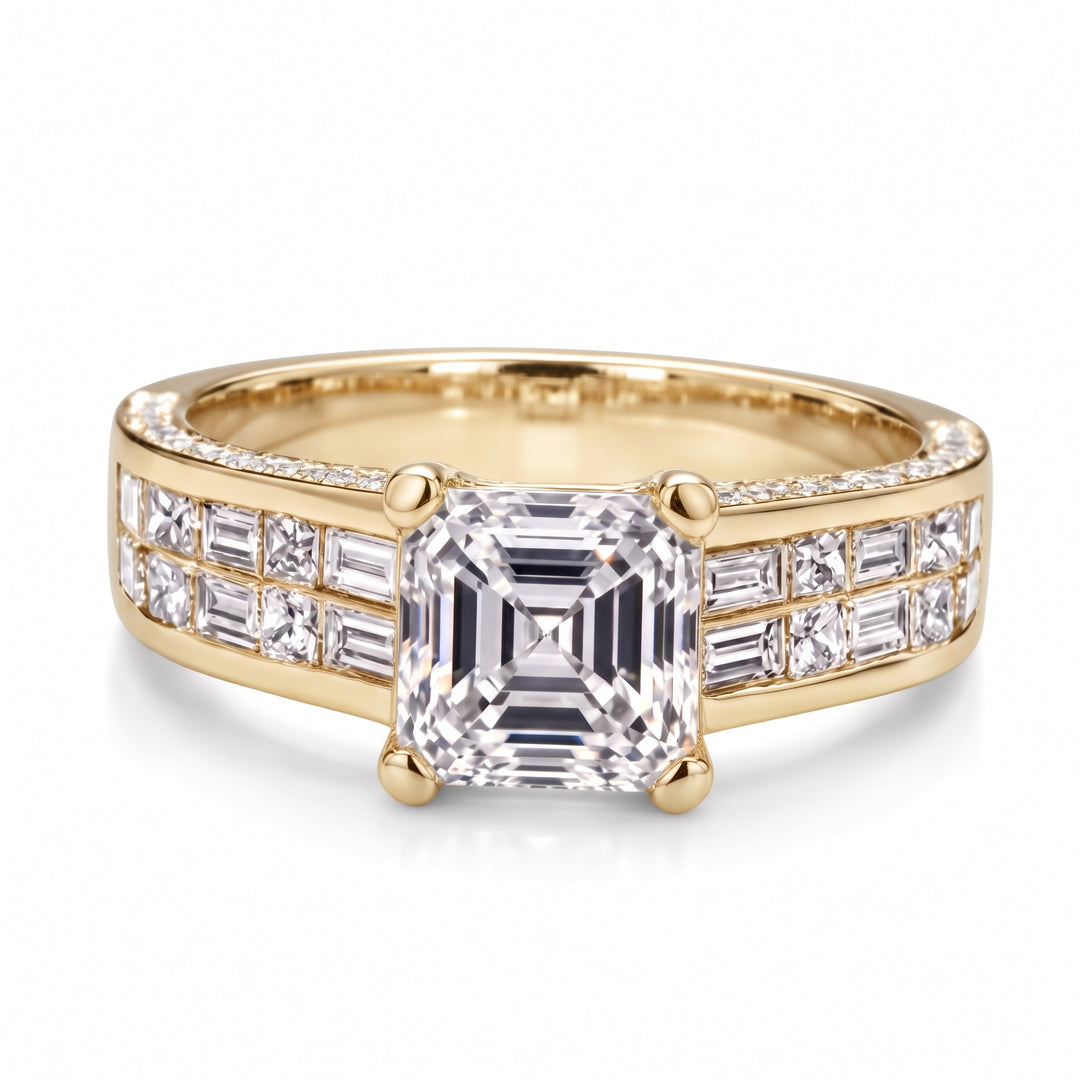 Executive Asscher Cut Diamond Engagement Ring J Color VS1 GIA (4.00 Ct Center)
