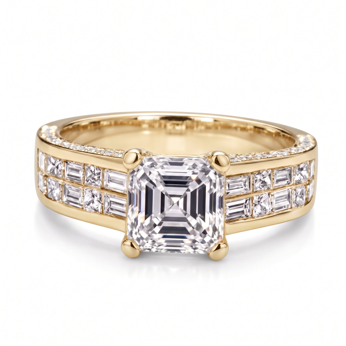 Big_center_asscher_cut_baguette_and_princess_cut_diamond_ring_with_side_pave_yellow_gold