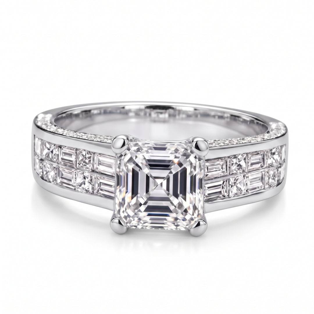 Executive Asscher Cut Diamond Engagement Ring J Color VS1 GIA (4.00 Ct Center)