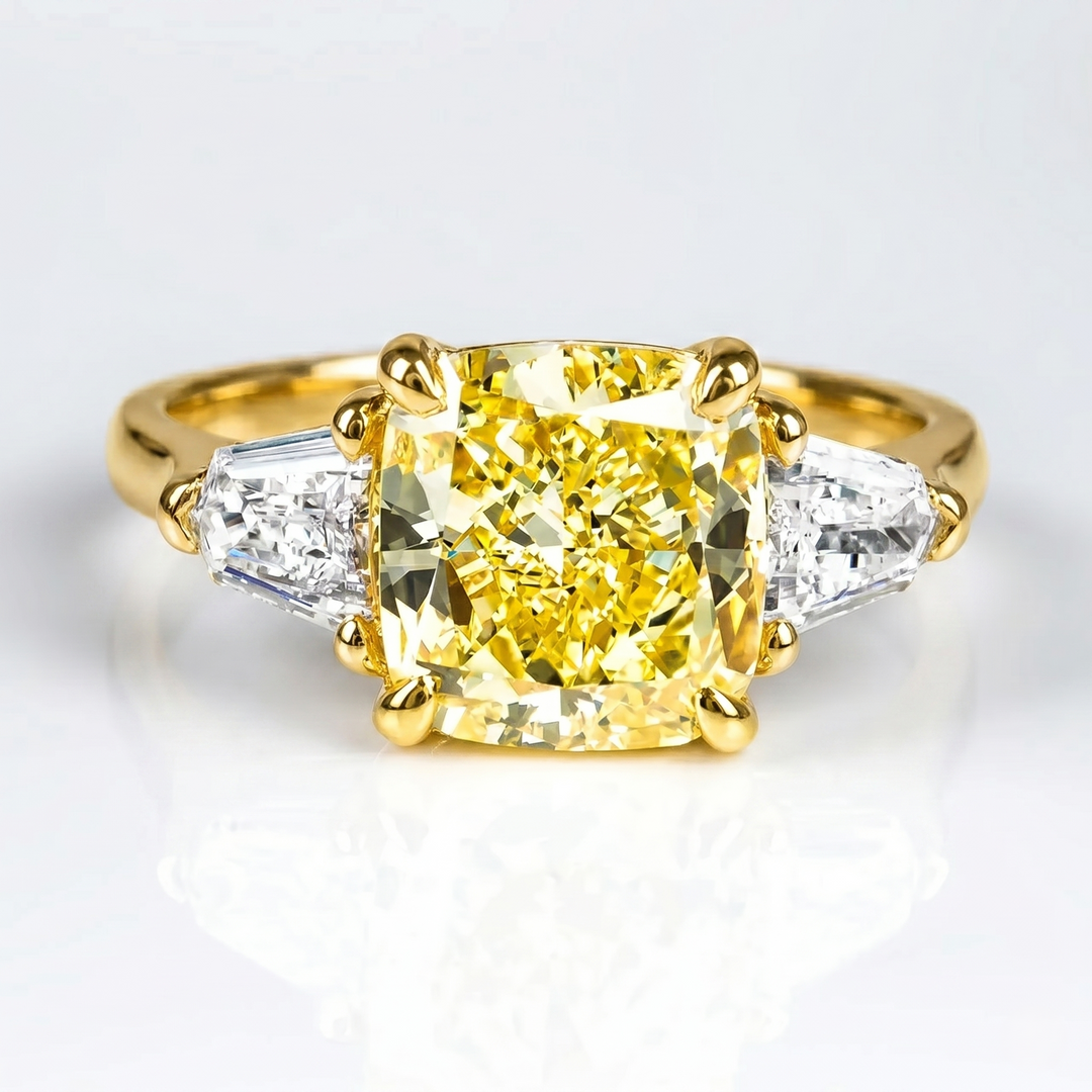 2.60 Ctw. Canary Fancy Yellow Cushion & Bullet Three-Stone Ring VS1 GIA Certified