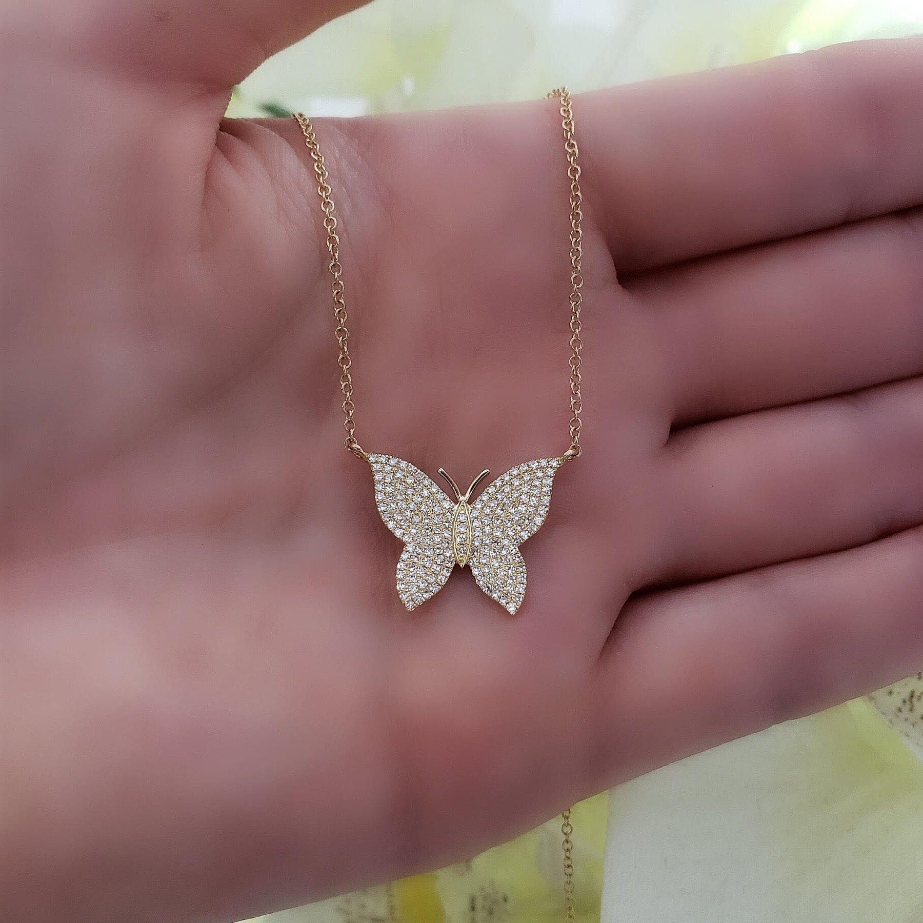 Yellow Gold Butterfly Shape Diamond Necklace — Ouros Jewels