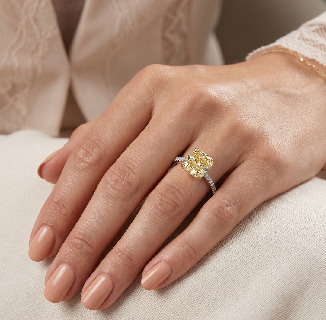 1.50 Ctw Canary Fancy Yellow Cushion Engagement Ring with Accents VS1 GIA Certified