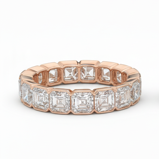 Half Bezel Set Eternity Band Asscher Cut (Square Emerald) in rose gold