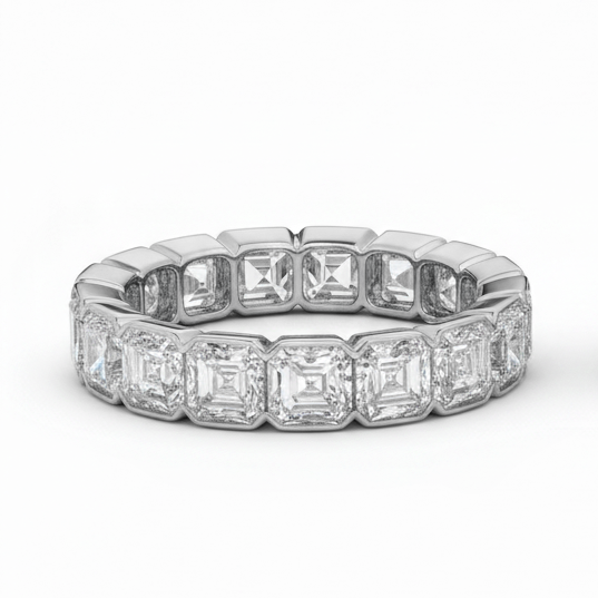 Half bezel set eternity band asscher cut (square emerald) in white gold