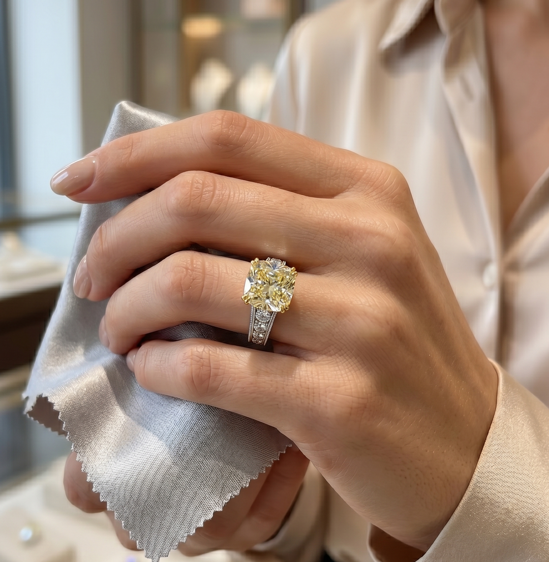 2.10 Ct. Canary Fancy Yellow Cushion Cut Diamond Ring VS2 GIA Certified
