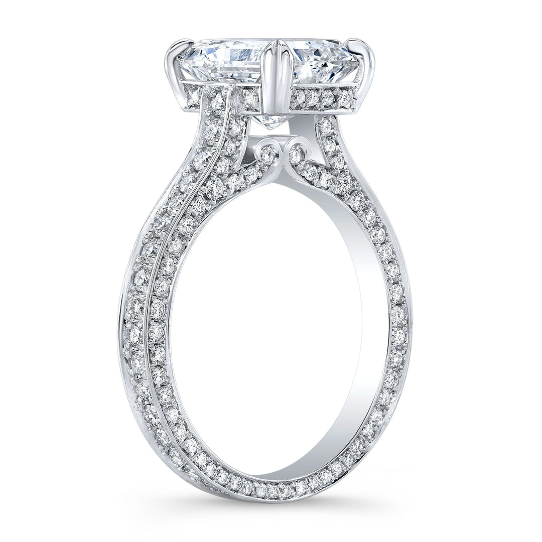 Elongated Radiant Cut Pave Hidden Halo Ring Side Profile
