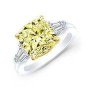 Lab Grown Yellow Cushion & Bullet Cut 3-Stone Diamond Ring VVS2 IGI Certified