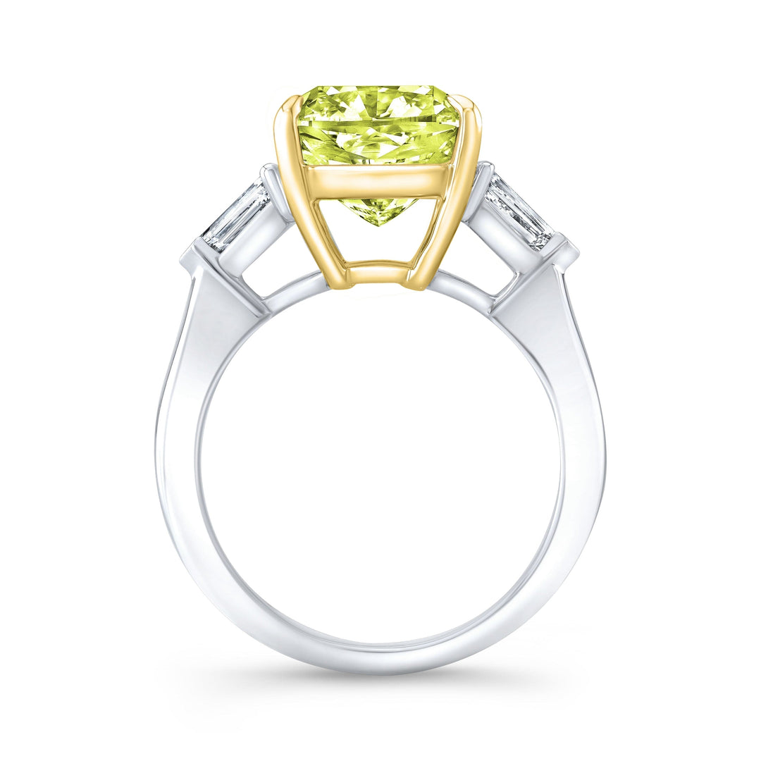 Yellow Cushion & Bullet Cut 3 Stone Diamond Ring Side View