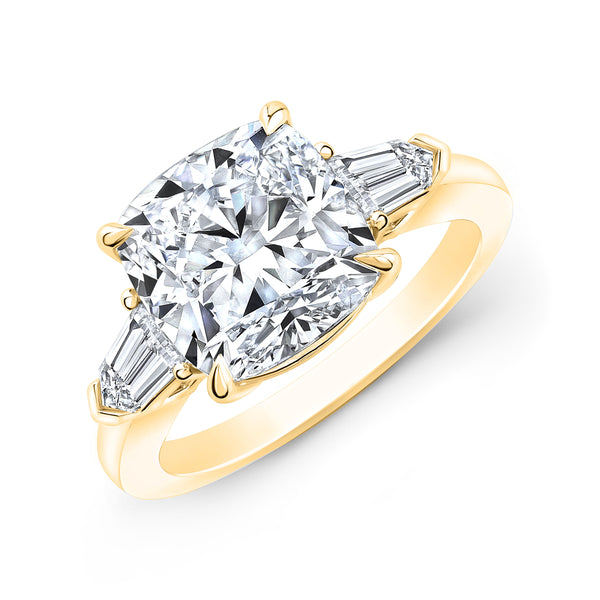 4.10 Ctw. 3-Stone Cushion Cut & Bullet Ring  H Color SI1 GIA Certified