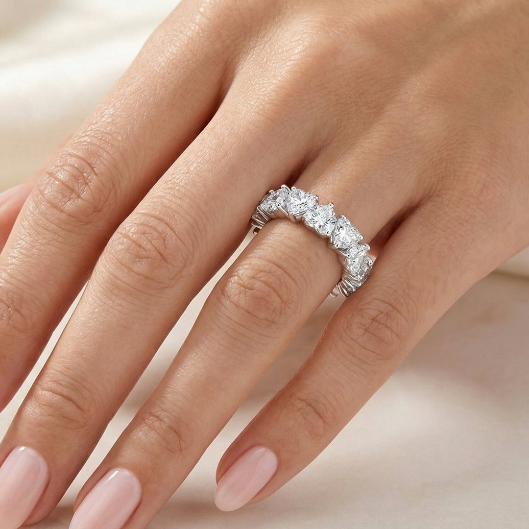 6 Carats Heart Shaped Eternity Band ALL GIA Certified