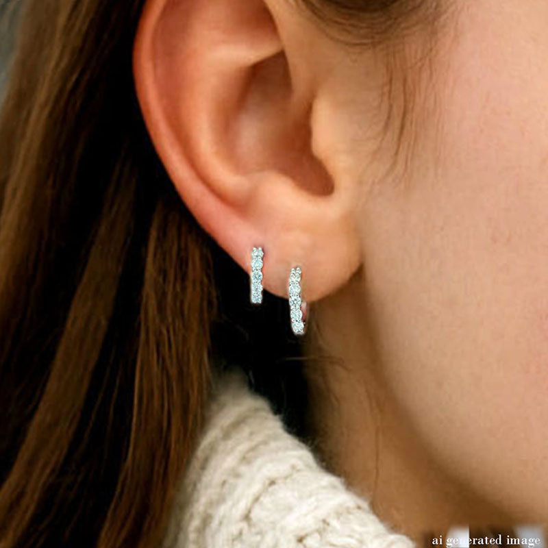 Natural round cut diamond 6 stone hoop earrings (0