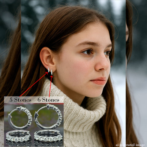 Natural 0.85 Carat Round Cut Diamond 6 Stone Hoop Earrings