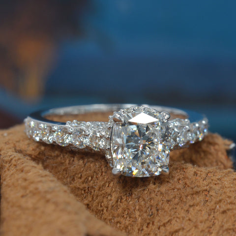 2.20 Ctw. Cushion Cut Hidden Halo Pave Engagement Ring F Color VS1 GIA Certified