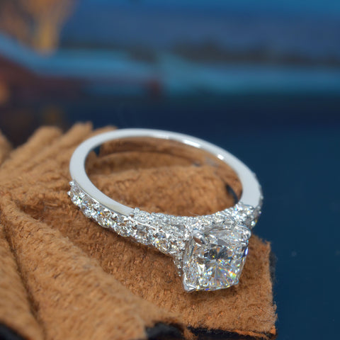 2.20 Ctw. Cushion Cut Hidden Halo Pave Engagement Ring F Color VS1 GIA Certified