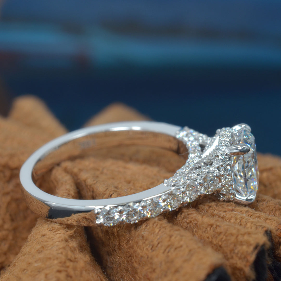 1.90 Ctw. Cushion Cut Hidden Halo Pave Engagement Ring E Color VS2 GIA Certified