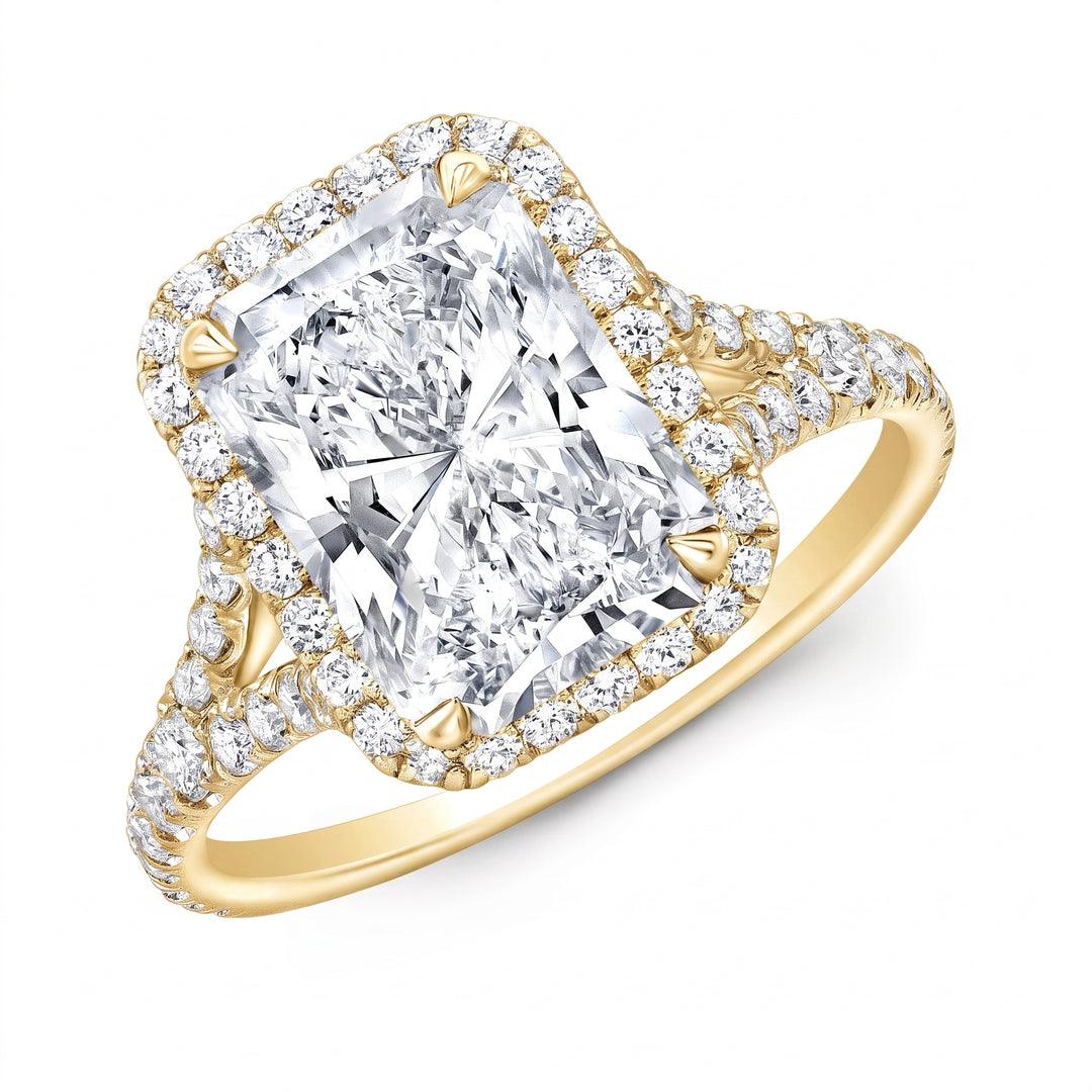 2.20 Ctw Radiant Cut Halo Split Shank Engagement Ring F Color VVS1 GIA Certified