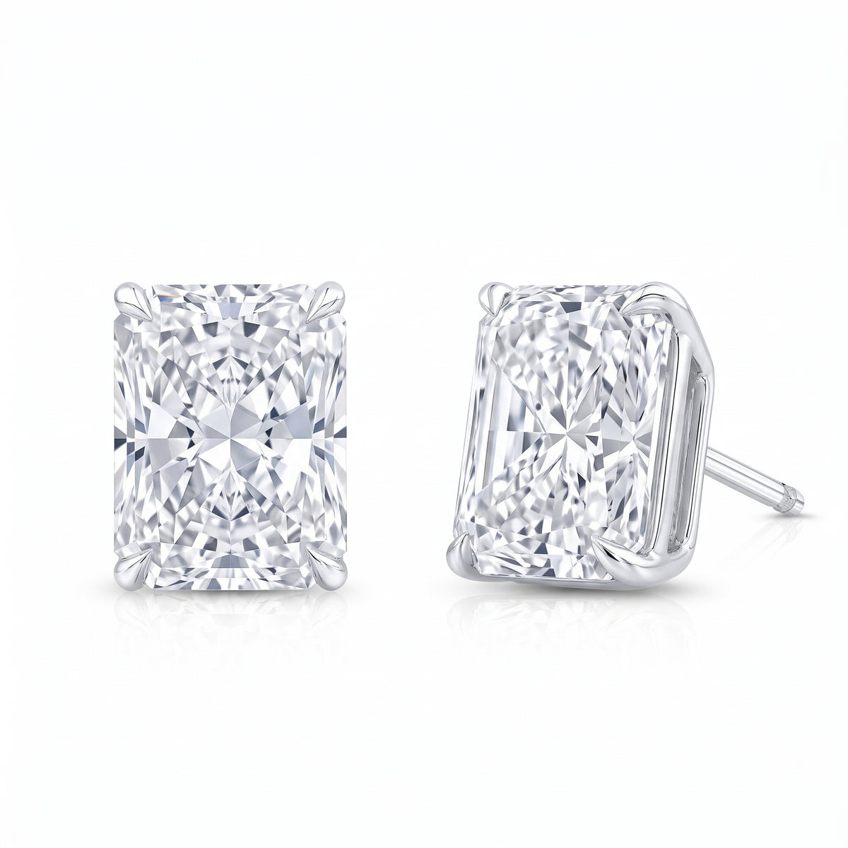 Elongated_radiant_cut_stud_earrings_white_gold_push_back