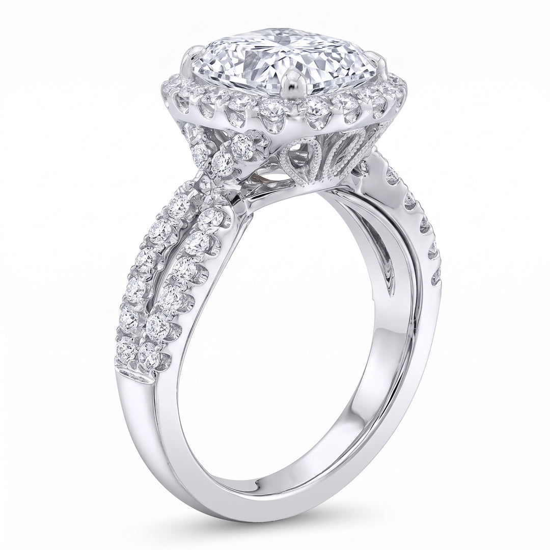 3.0 Ctw Radiant Cut Halo Engagement Ring H Color VS1 GIA Certified