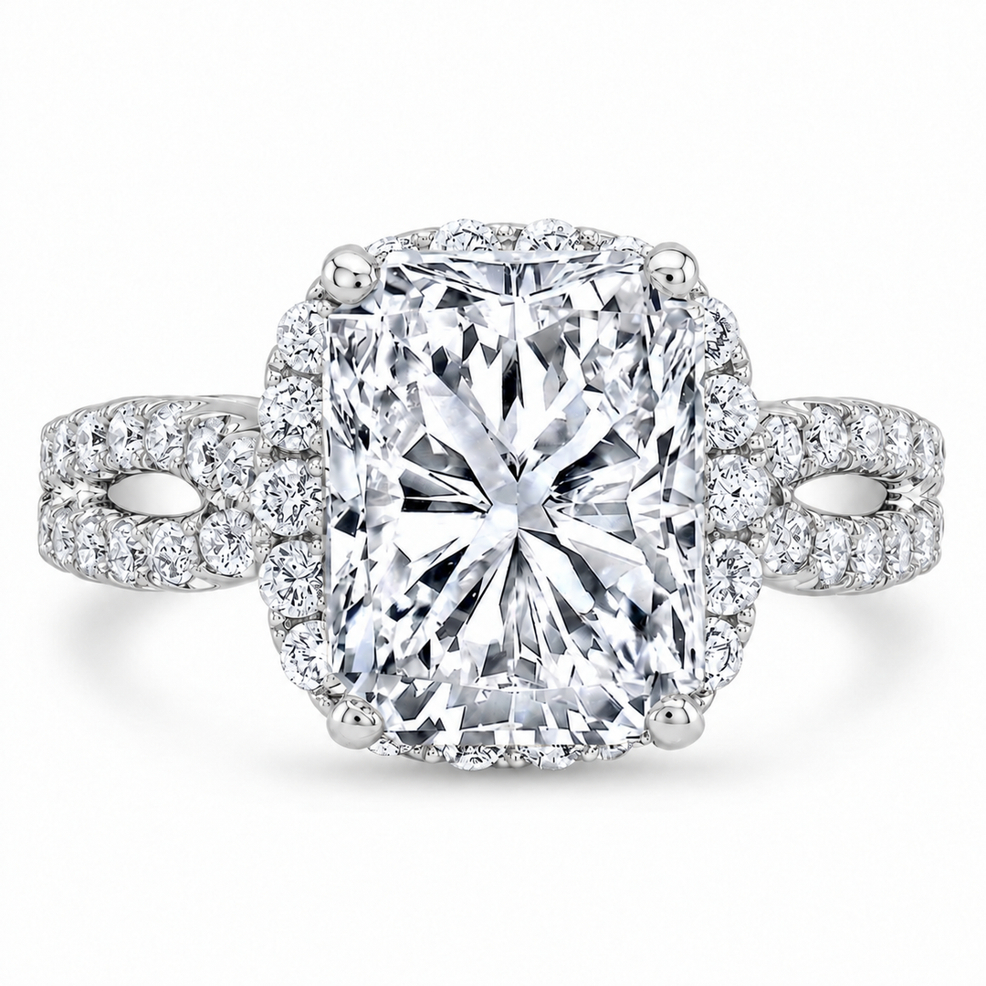 3.0 Ctw Radiant Cut Halo Engagement Ring H Color VS1 GIA Certified