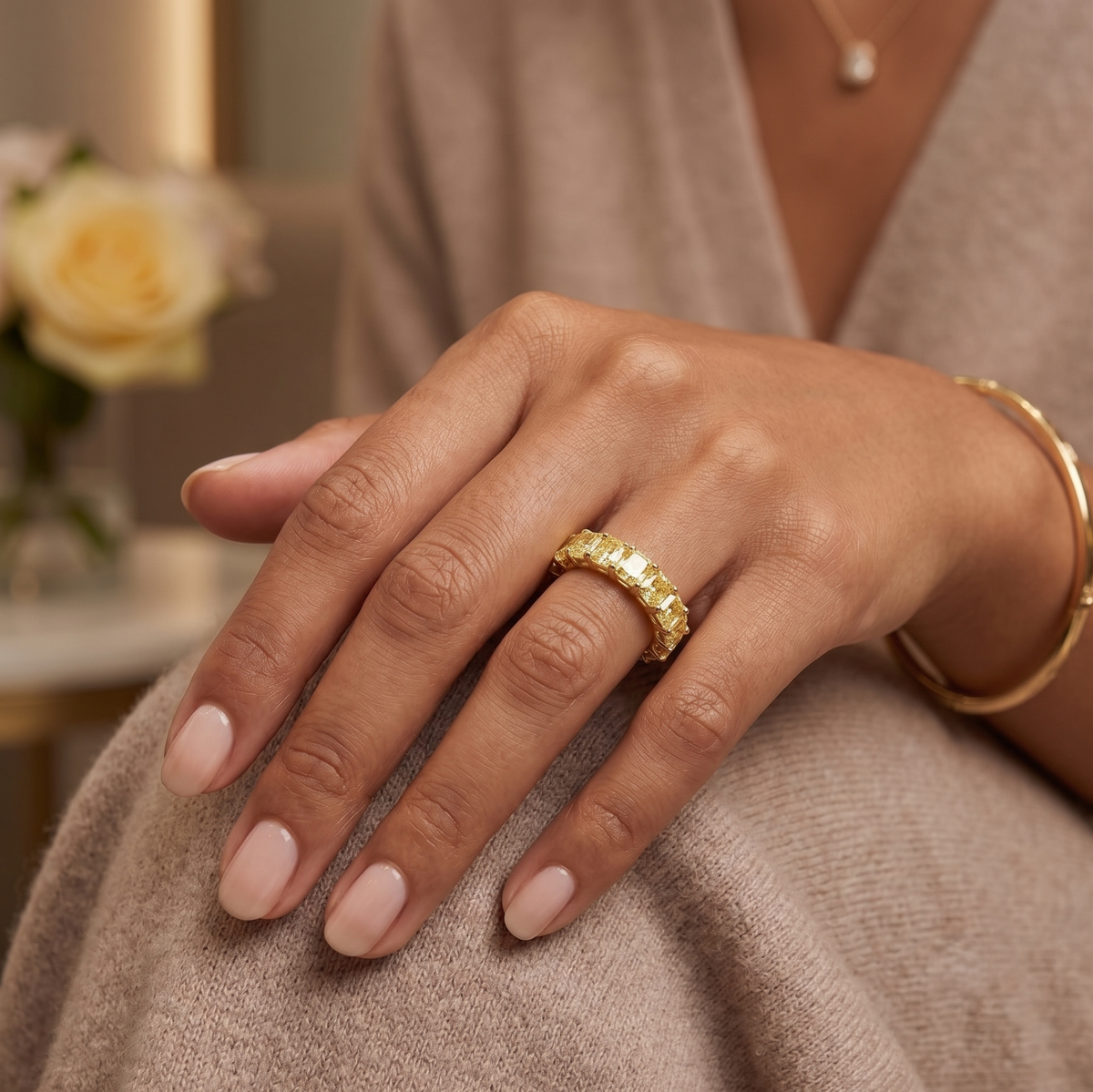 3 carats elongated canary radiant cut eternity band vs1 clarity