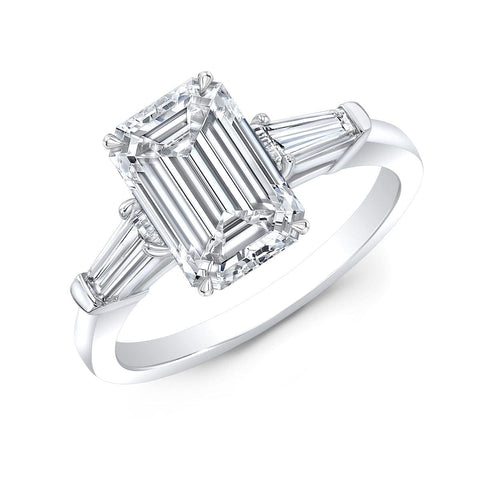 3 Stone Emerald Cut & Baguettes Diamond Ring