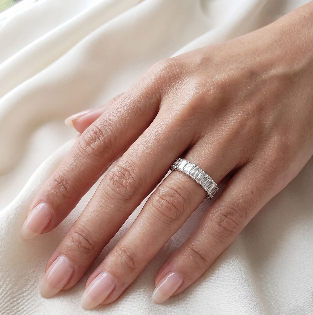 3.00 Ct. Emerald Cut Eternity Band U-Setting F-G Color VS1 Clarity