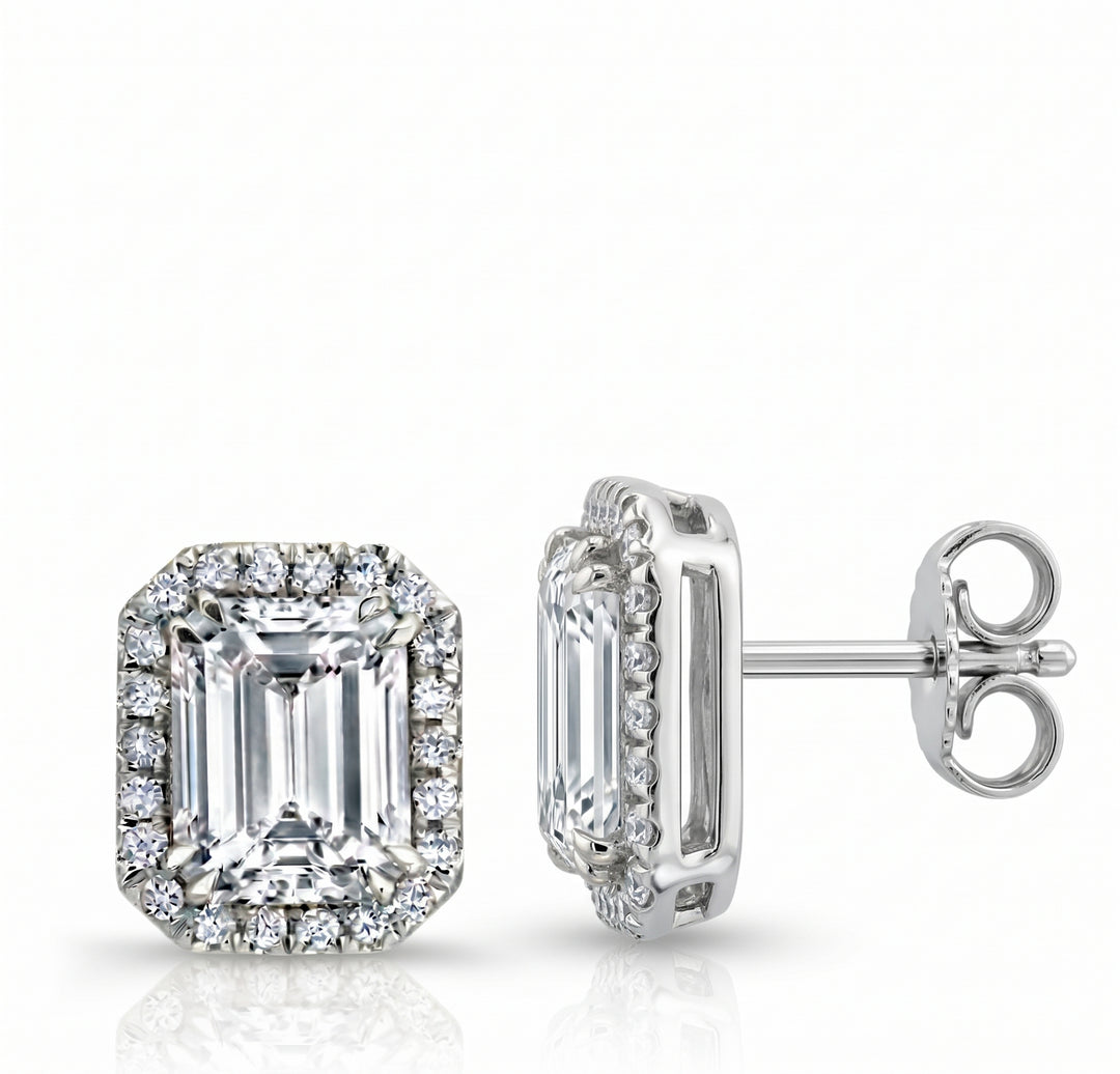 2.35 Ctw Emerald Cut Halo Stud Earrings GIA Certified