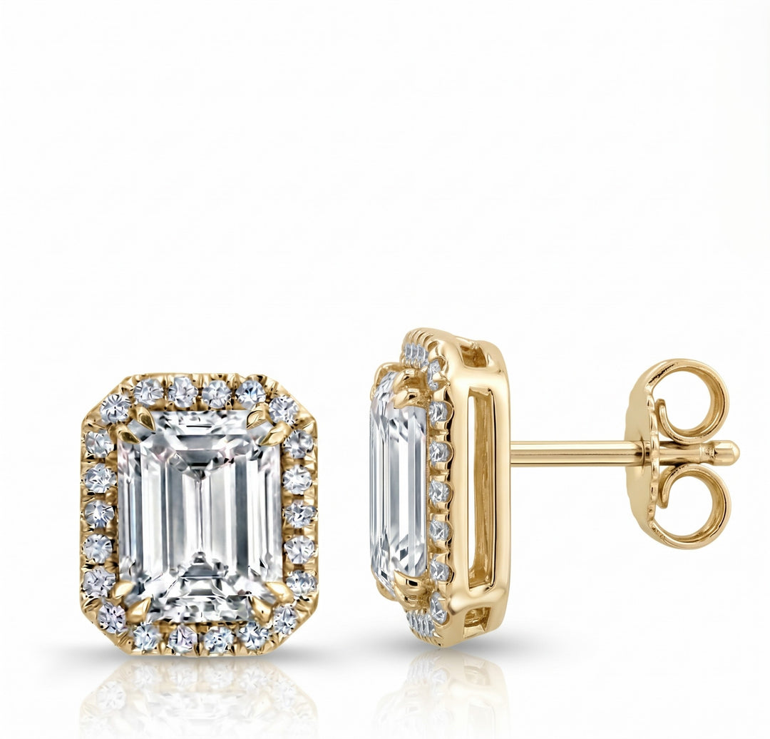 2.35 Ctw Emerald Cut Halo Stud Earrings GIA Certified