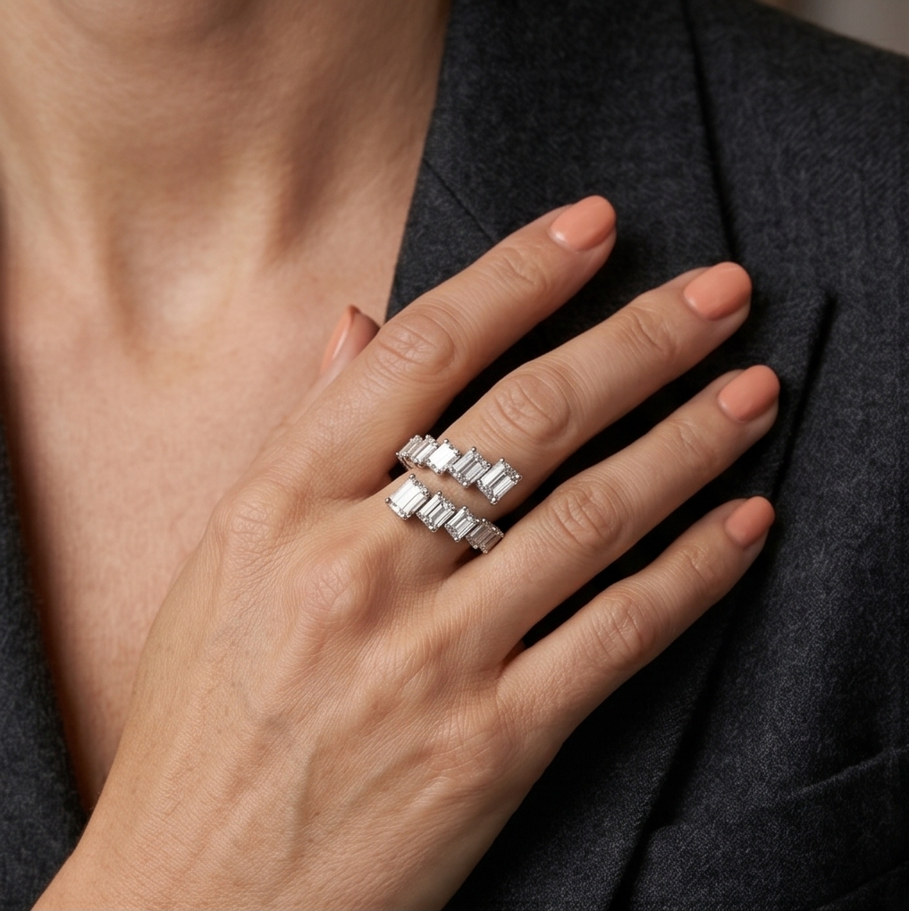 2.00 Ctw. Emerald Cut Diamond Bypass Ring F-G,VS1