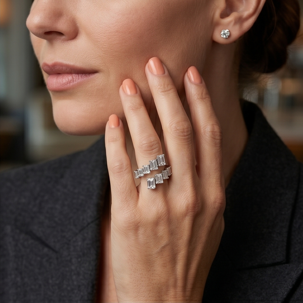 2.00 Ctw. Emerald Cut Diamond Bypass Ring F-G,VS1