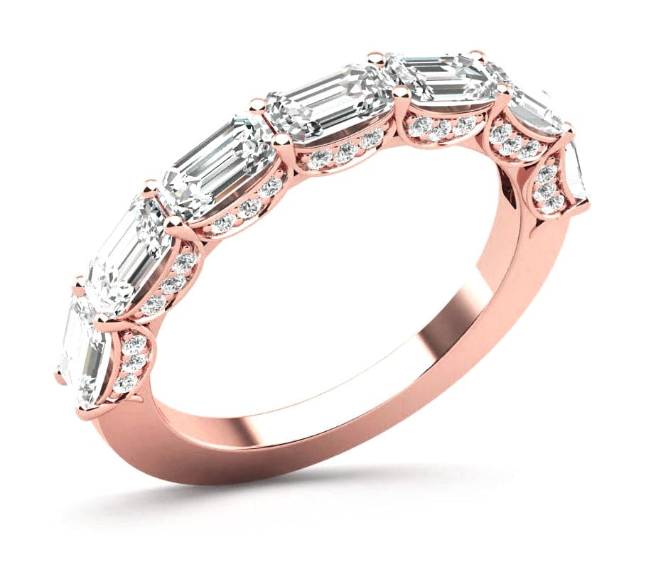 2.25 Ct. Emerald Cut Half Eternity East-West Ring with Pave F-G Color VS1 GIA Certified