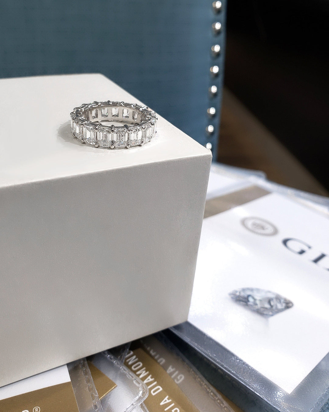 6.50 Carat Emerald Cut Diamond Eternity Band All GIA Certified G Color VS1 Clarity