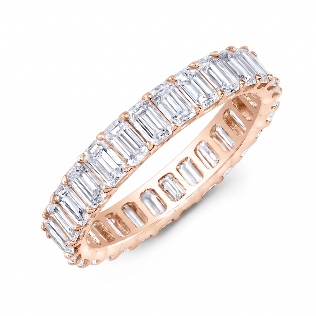 emerald cut eternity band low profile rose gold