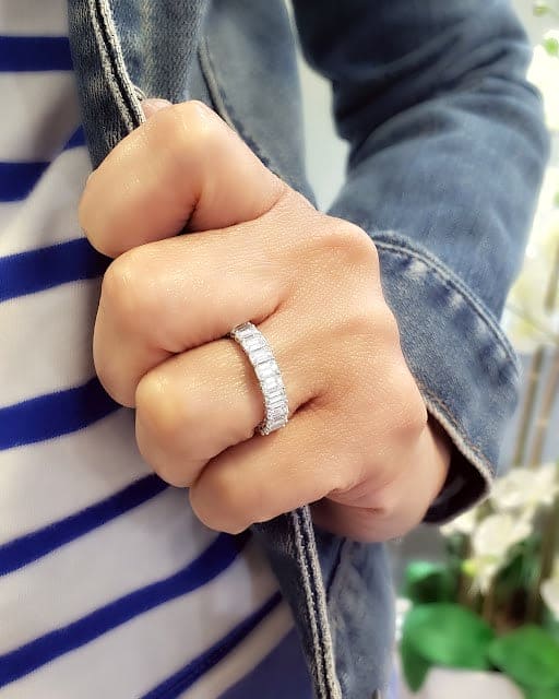 3.50 Ct Emerald Cut Eternity Band Gallery Style F-G Color VS1 Clarity