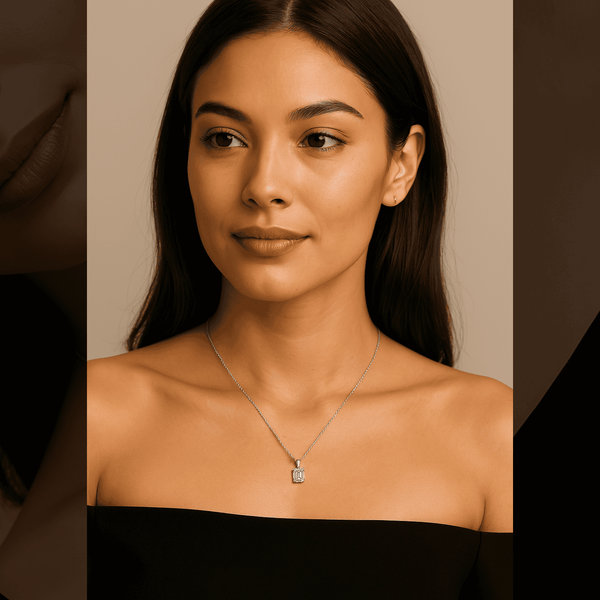 Lab Grown Diamond Emerald Cut Solitaire Pendant with Chain on the Body