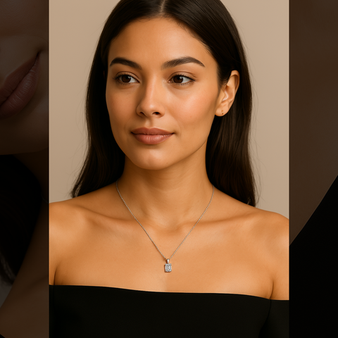 Lab Grown Diamond Emerald Cut Solitaire Pendant with Chain on the Body