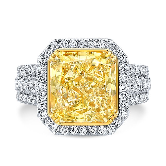 Yellow radiant cut diamond ring set 