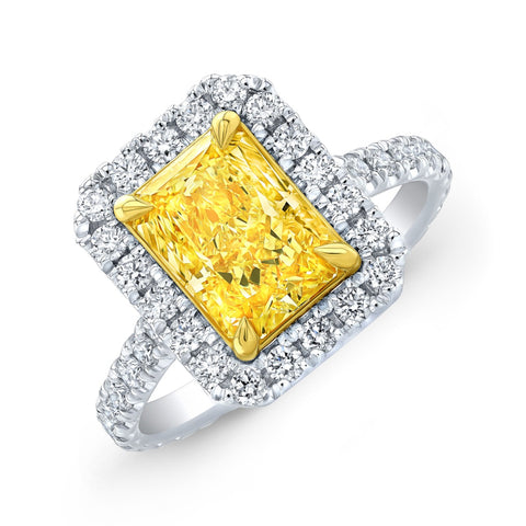 5.90 Ctw Halo Fancy Yellow Radiant Cut Eternity Ring VS1 GIA