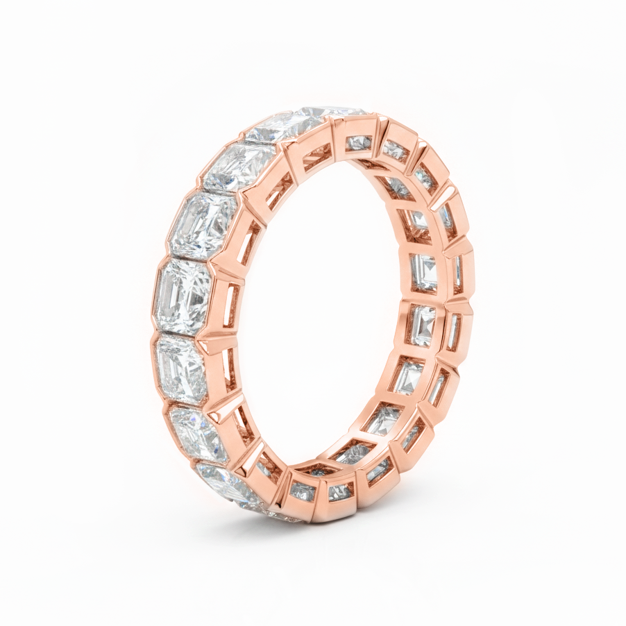 Half Bezel Set Eternity Band Asscher Cut (Square Emerald) in rose gold side profile