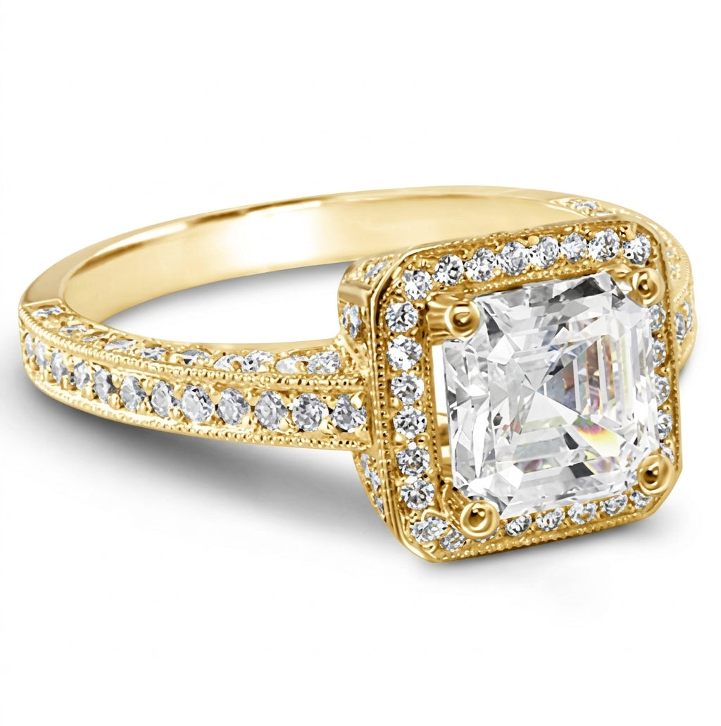 2.60 Ct. Halo Asscher Cut Engagement Ring F Color VS1 GIA Certified