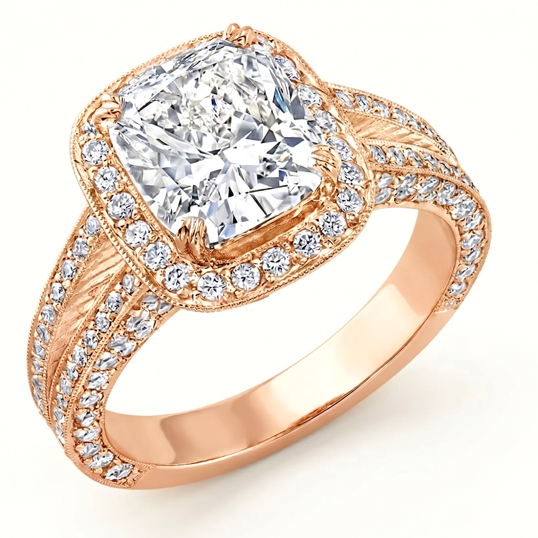 3.10 Ct. Halo Cushion Split Shank Engagement Ring F Color VS1 GIA Certified