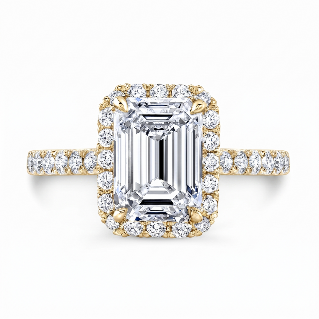 1.90 Ctw Emerald Cut Halo Engagement Ring F Color VS1 GIA Certified
