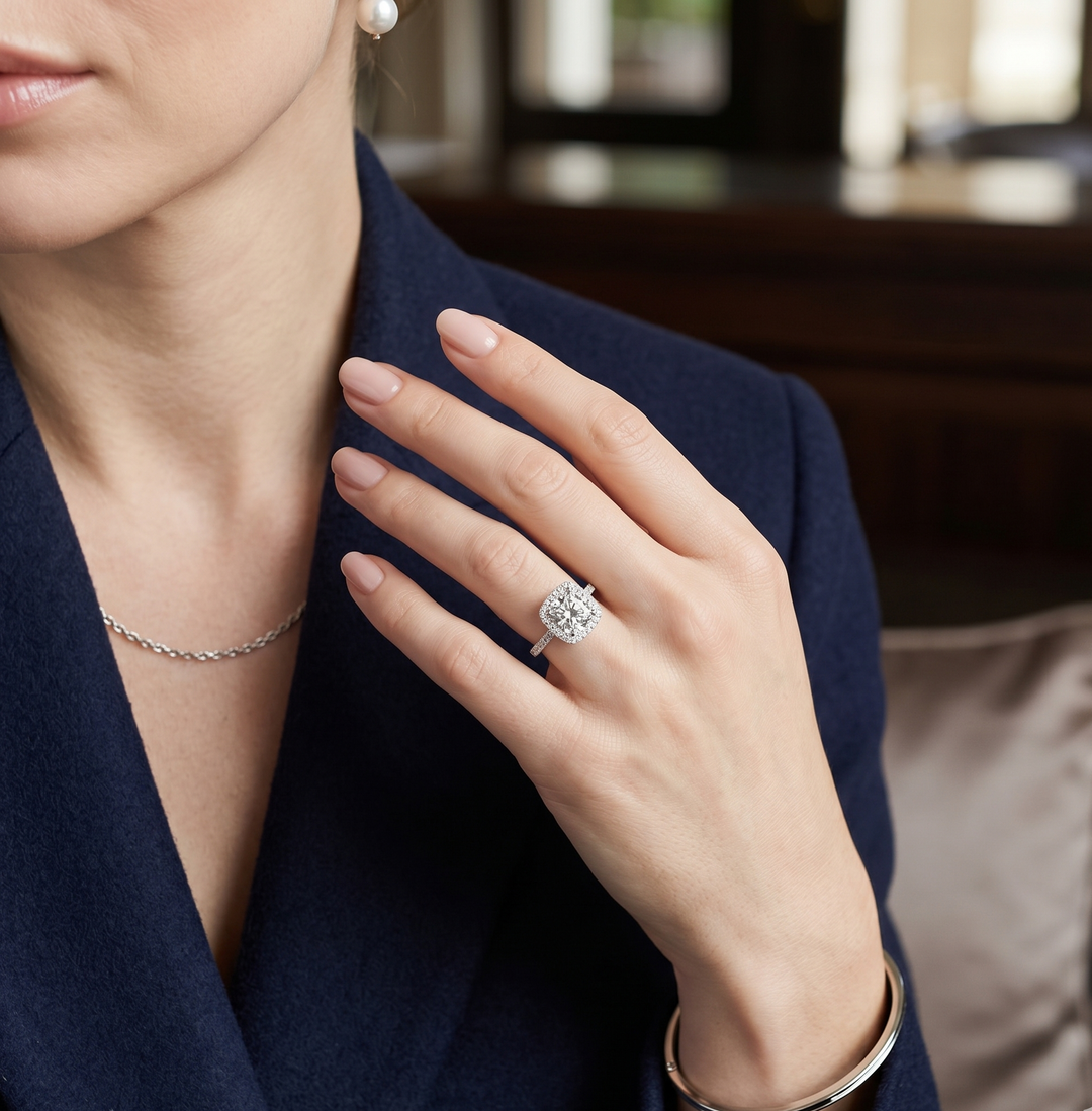 1.70 Ct. Classic Cushion Halo Engagement Ring F Color VS1 GIA Certified